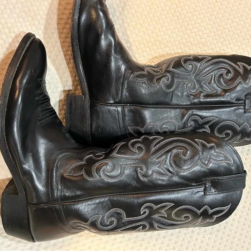 Justin Boots Black Leather Western Embroidered Cowboy Boots